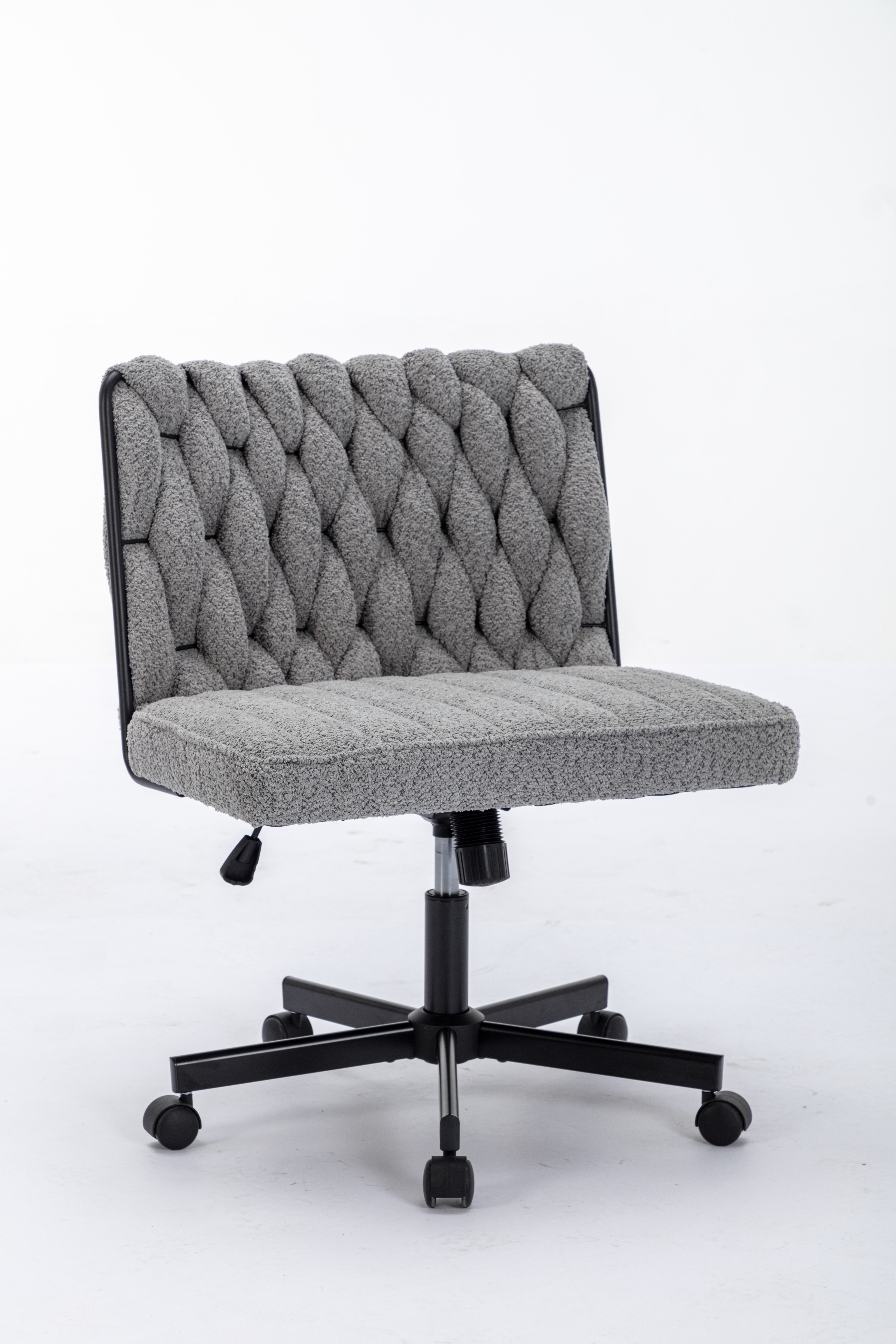 Criss Cross Legged Office Desk Chair With Wheels, Modern Armless Desk Chair With Wide Seat, Home Office Chairs For Work, Meditation, Vanity,Grey_voghion.com